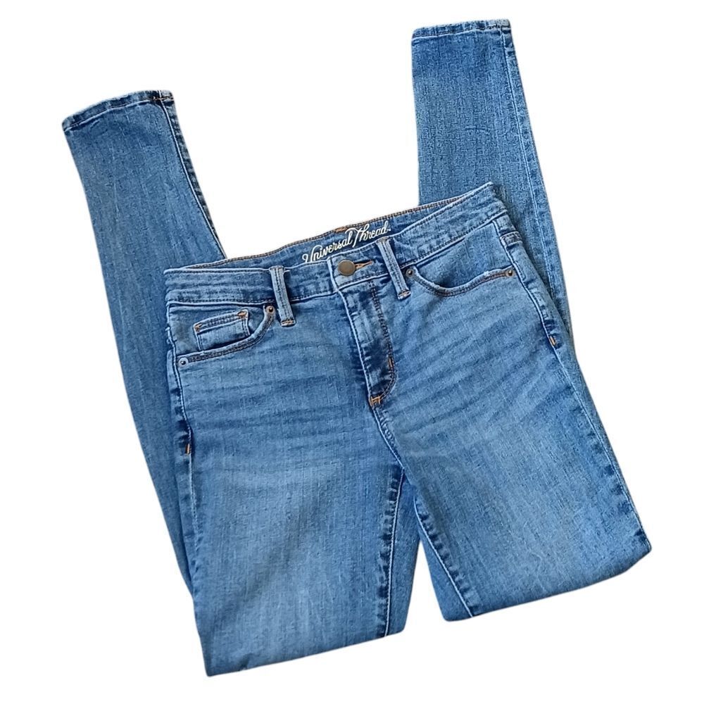 UNIVERSAL THREAD Skinny Jeans Mid Rise Distressed Ripped Knee Size 0 24R - Picture 2 of 10